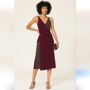 Tome Two Tone Asymmetrical Burgundy Midi Dress Size 12 Career Office Teacher